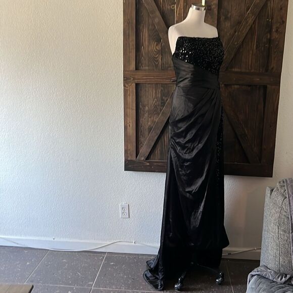 Sparkly Sequin Mermaid Prom Long Strapless Slit Bridesmaid Sexy Bodycon Formal - Picture 6 of 13